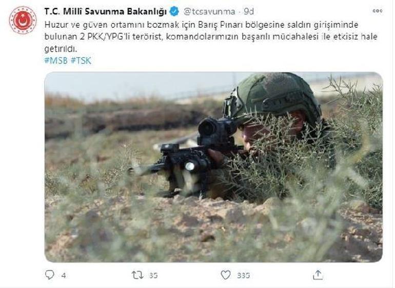MSB: 2 PKK/YPG’li terörist etkisiz hale getirildi