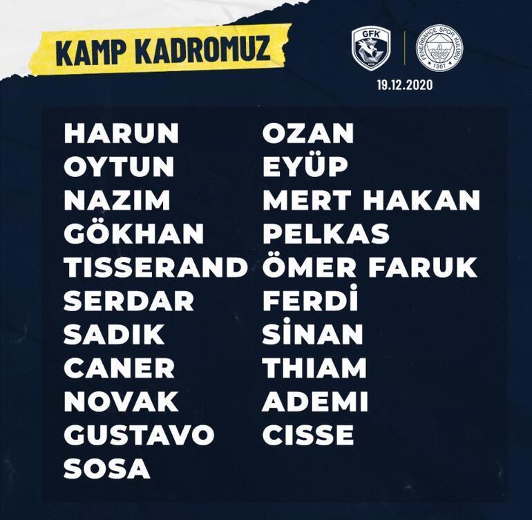 Son dakika... Fenerbahçenin Gaziantep maçı kamp kadrosu belli oldu
