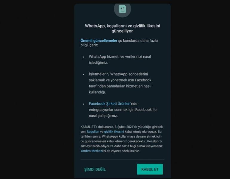 WhatsApp yeni güncellemesi neleri içeriyor WhatsApp sözleşme maddeleri nedir, nasıl iptal edilir, zorunlu mu WhatsApp gizlilik ilkeleri 2021