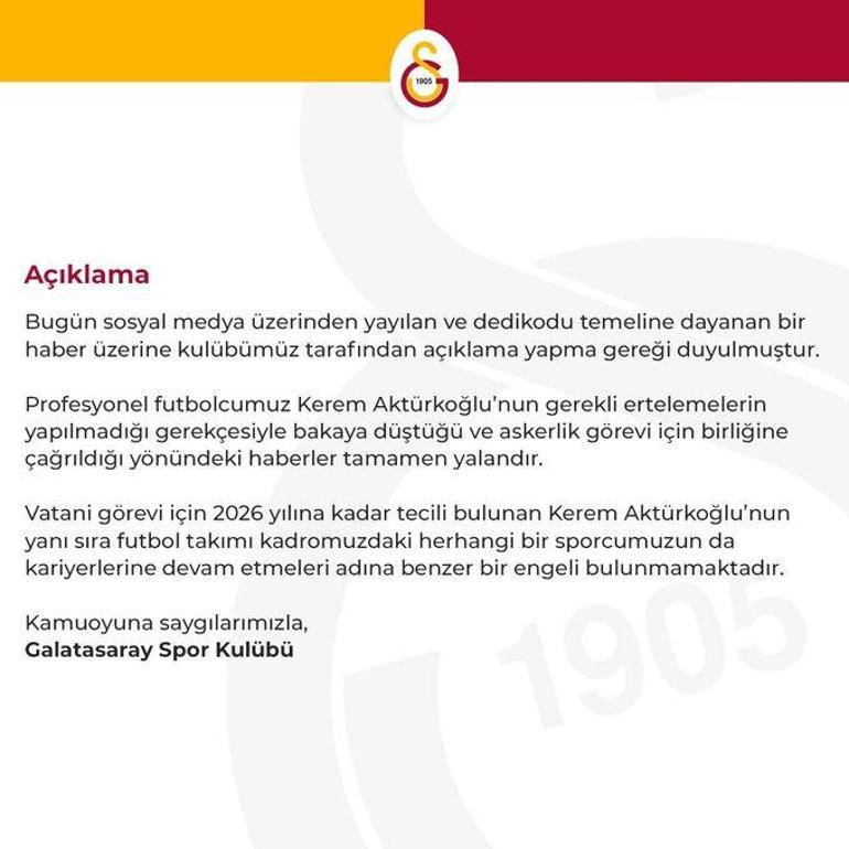 Son dakika... Galatasaraydan Kerem Aktürkoğlu açıklaması