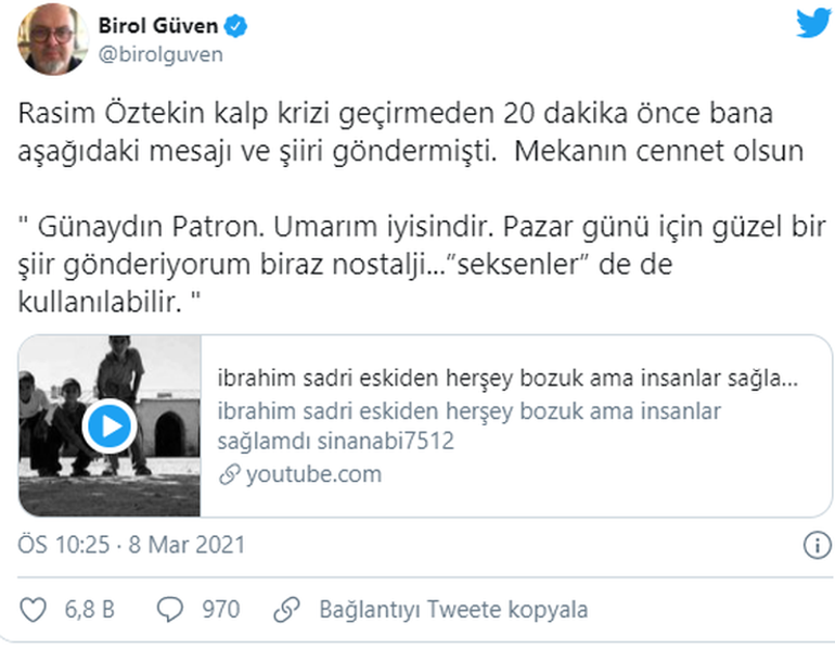 İbrahim Sadri: Eskiden her şey bozuk ama insanlar sağlamdı şiiri sözleri