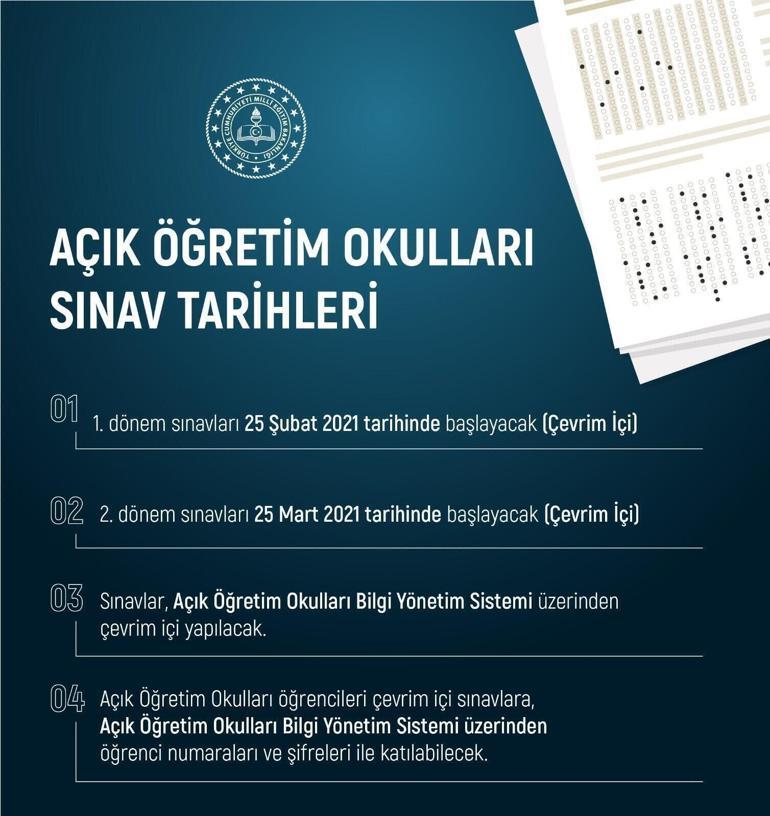 Açık Öğretim Lisesi kayıt yenileme tarihleri AÖL 2.dönem sınavları ne zaman 2021