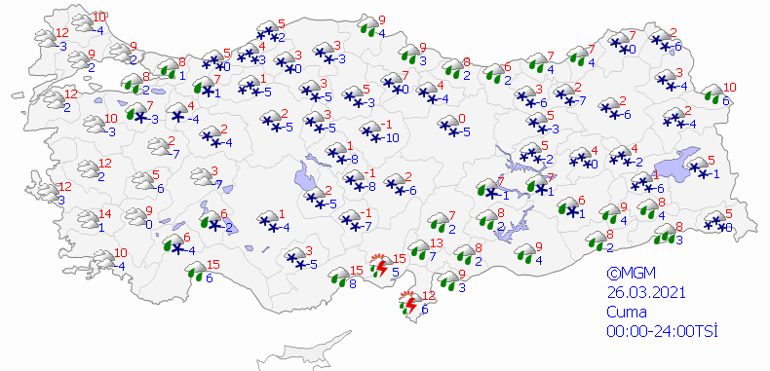 Yoğun kar uyarısı 26 Mart 2021 İstanbul, İzmir, Ankara hava durumu