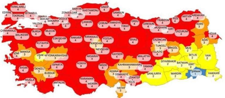 İllerin renk kodları değişti Koronavirüs risk haritası illerin renk durumu: 58 il kırmızı oldu