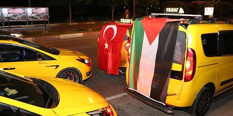 Antalyada, taksicilerden Filistine destek konvoyu