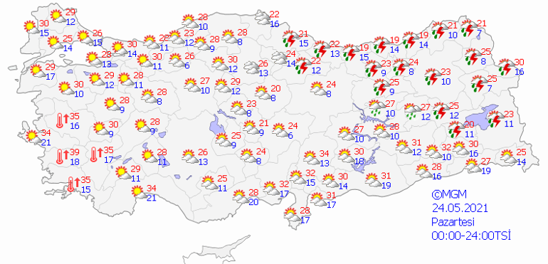 24 Mayıs 2021 Pazartesi hava durumu: Meteorolojiden o bölgelere rüzgar ve fırtına uyarısı