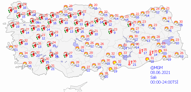 8 Haziran 2021 Salı hava durumu: Meteorolojiden birçok bölgeye yağış uyarısı