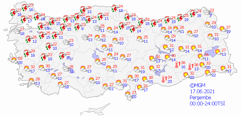 O bölgelere yağış uyarısı 17 Haziran 2021 Perşembe İstanbul, Ankara, İzmir hava durumu