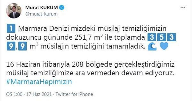 Bakan Kurum: 3539,9 metreküp müsilajın temizliğini tamamladık