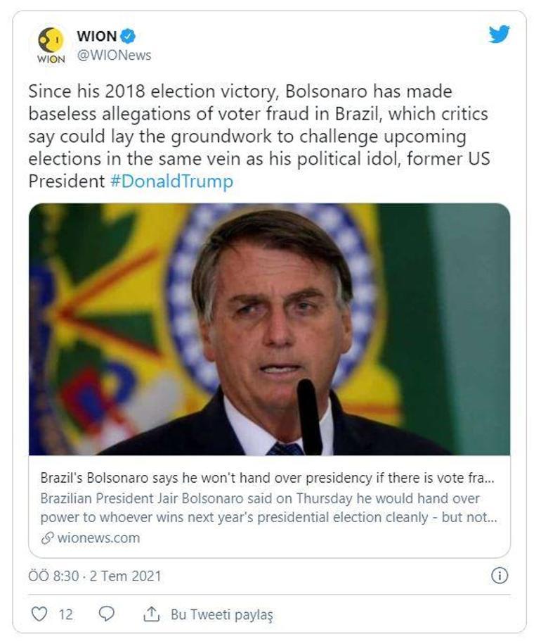Brezilya lideri Bolsonaro, eski ABD Başkanı Trumpın izinde: Seçimde hile yapılırsa koltuğu bırakmam