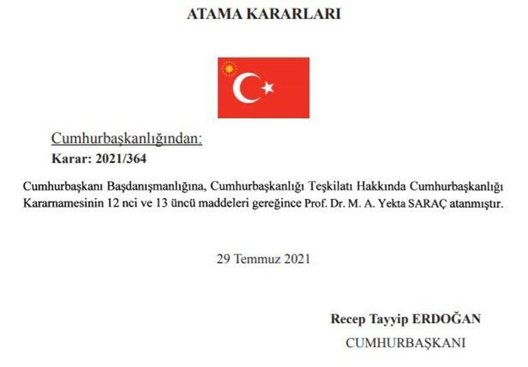 Son dakika: Cumhurbaşkanlığı Başdanışmanlığına Prof. Dr. Yekta Saraç atandı