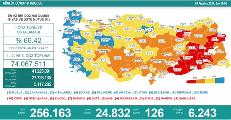 SON DAKİKA HABERİ: 3 Ağustos 2021 koronavirüs tablosu açıklandı İşte Türkiyede son durum