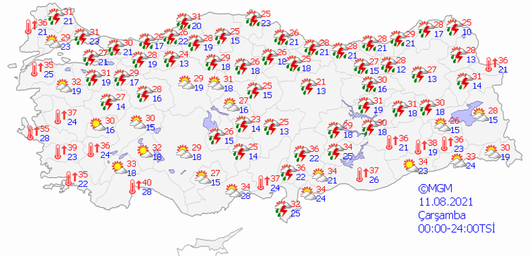 Meteorolojiden kuvvetli yağış uyarısı: 11 Ağustos Çarşamba hava durumu