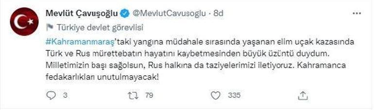 Bakan Çavuşoğlundan, Türk ve Rus mürettebat için taziye mesajı