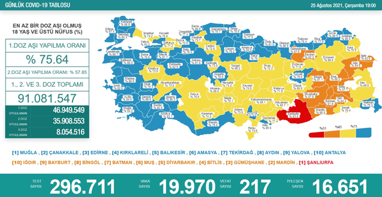 Son dakika... Bugünkü vaka sayısı kaç oldu 25 Ağustos 2021 koronavirüs tablosu