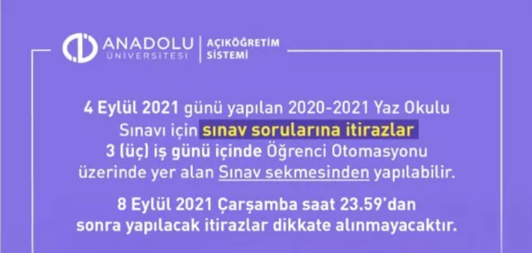 Anadolu Üniversitesi AÖF yaz okulu sonuçları açıklandı mı, ne zaman açıklanacak AÜ AÖF yaz okulu geçme notu 2021