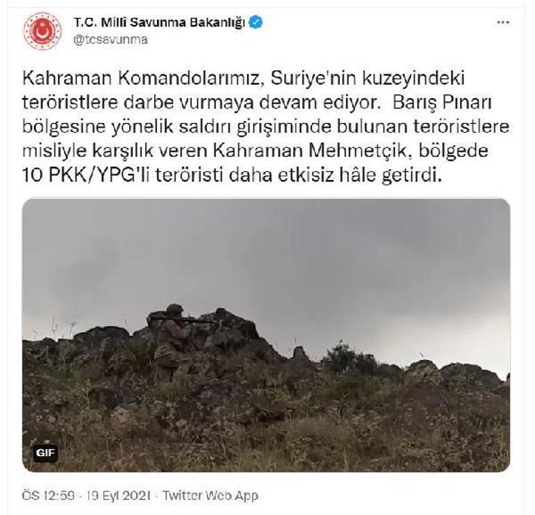 SON DAKİKA: Barış Pınarı bölgesinde 10 terörist etkisiz hale getirildi