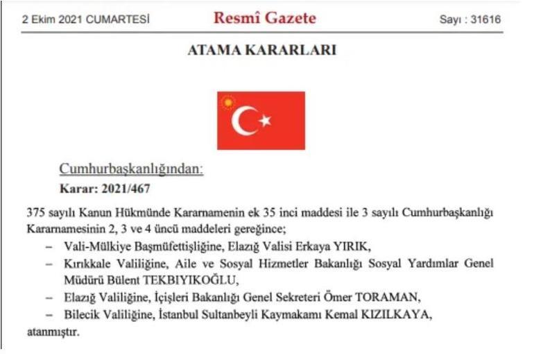 Bilecik Valisi Kemal Kızılkaya kimdir, önceki görevleri neler Valiler Kararnamesi Resmi Gazete’de