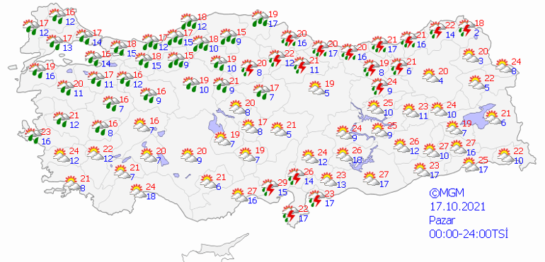 O bölgelerde yaşayanlar dikkat Meteorolojiden şiddetli yağış uyarısı.. 17 Ekim hava durumu