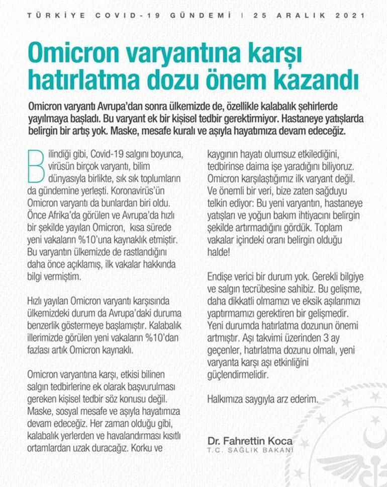 Son dakika... Sağlık Bakanı Koca: Yeni vakaların %10’undan fazlası Omicron kaynaklı
