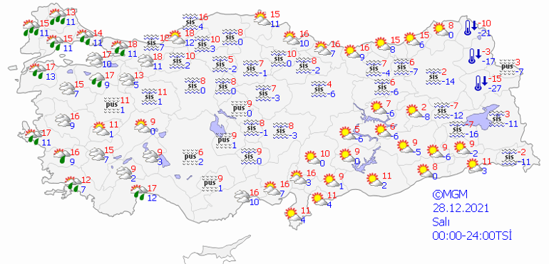 İstanbul ve birçok ile sağanak yağış uyarısı 28 Aralık 2021 hava durumu tahminleri