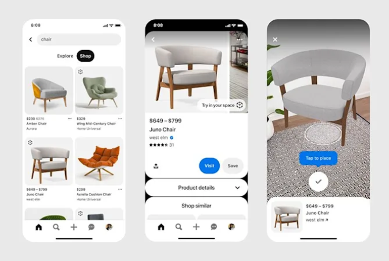 Pinterest, artırılmış gerçeklik özelliğini ev mobilyalarına getirdi