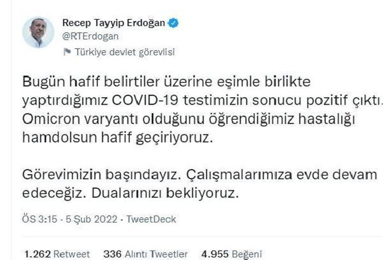 Son dakika Cumhurbaşkanı Erdoğan koronavirüse yakalandı