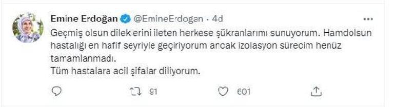 Emine Erdoğan: Hastalığı en hafif seyriyle geçiriyorum