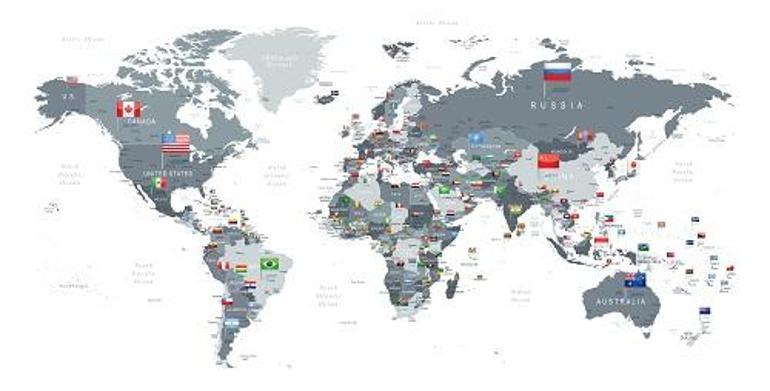 Dünya Siyasi Haritası: Renklendirilmiş Yüksek Çözünürlüklü Dünya Haritasında Ülkeler ve Bayrakları