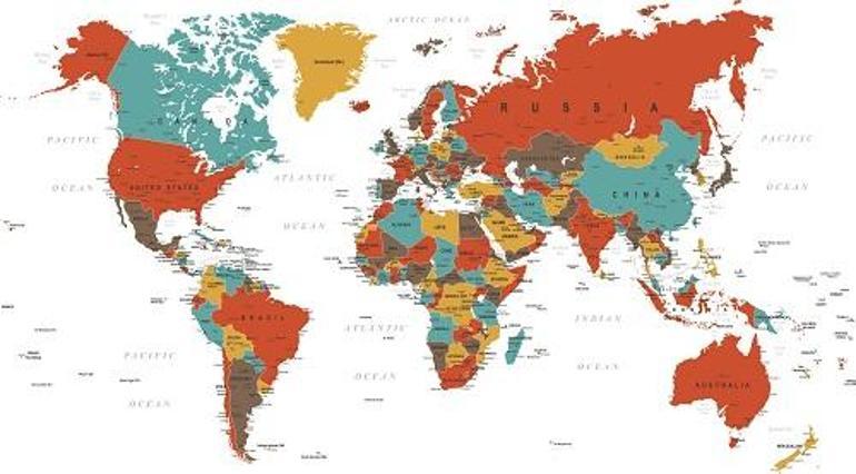 Dünya Siyasi Haritası: Renklendirilmiş Yüksek Çözünürlüklü Dünya Haritasında Ülkeler ve Bayrakları