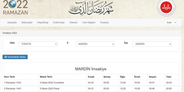 2022 Mardin İftar ve sahur vakti saat kaçta Mardin iftar saati 2 Nisan 2022… Sahur İftar saatleri Mardin Diyanet imsakiye