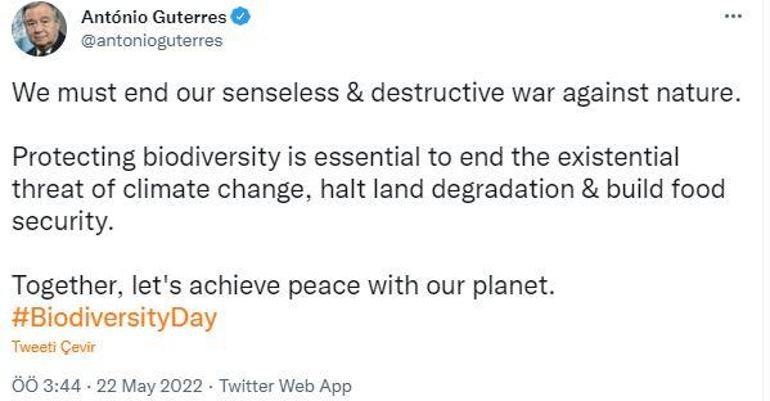 Guterres: Doğaya karşı yıkıcı savaşımıza bir son vermeliyiz