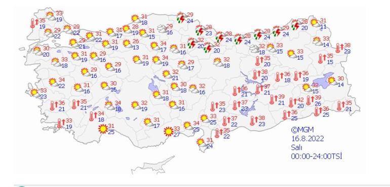 Meteorolojiden yeni uyarı 16 Ağustos 2022 hava durumu