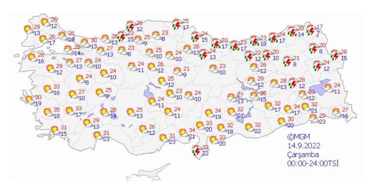 14 Eylül hava durumu: Hava sıcaklıkları 2-6 derece azalacak