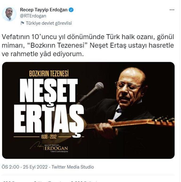 Cumhurbaşkanı Erdoğandan Neşet Ertaş paylaşımı