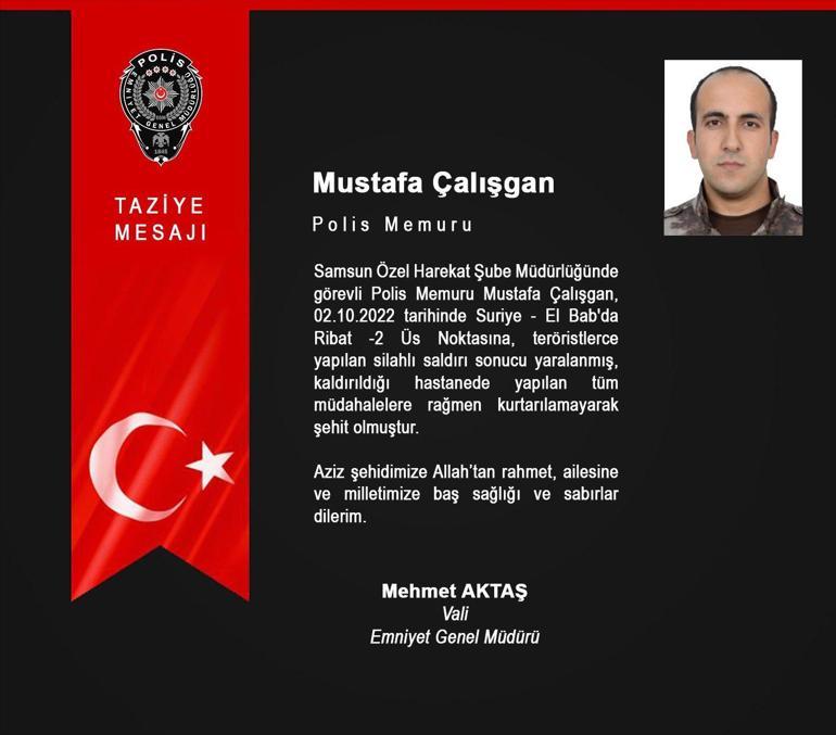 İçişleri Bakanlığı acı haberi duyurdu: Tel Rıfatta Özel Harekat Polisi Mustafa Çalışgan şehit oldu