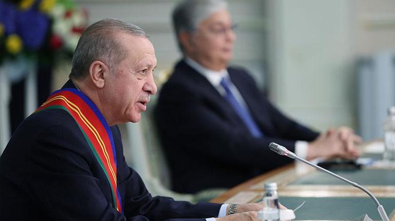 Son dakika... Cumhurbaşkanı Erdoğandan Astanada açıklamalar Tokayevden Erdoğana dostluk devlet nişanı
