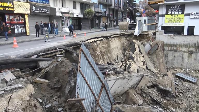 Avcılarda inşaatın temel duvarı çöktü; yol kapandı