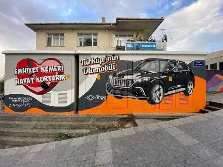 Kocaelinde trafo binaları, Togg grafitileri ile renklendi