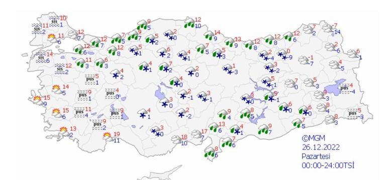 26 Aralık Pazartesi hava durumu: Kuvvetli rüzgar, fırtına ve yağış bekleniyor