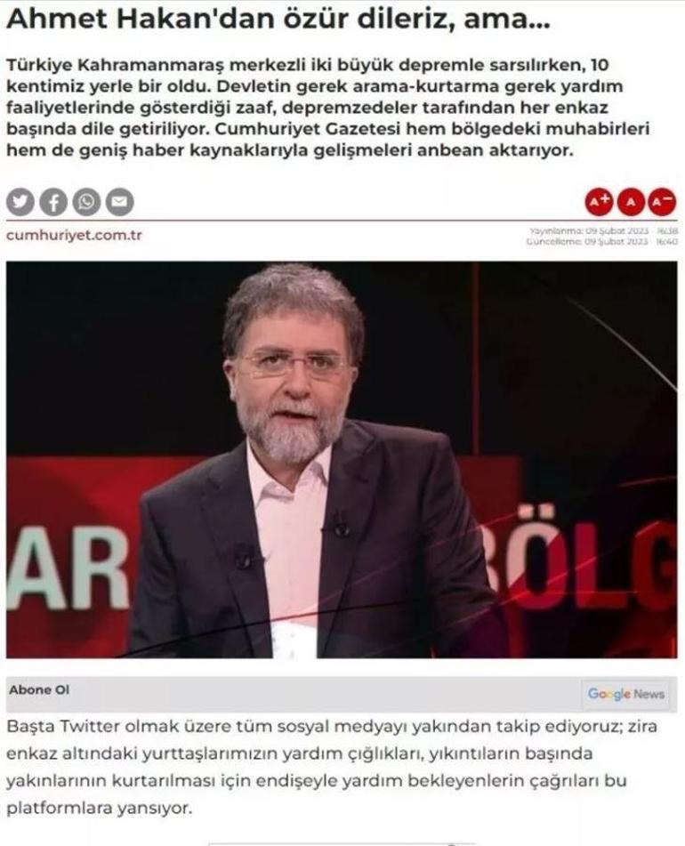 Ahmet Hakan yazdı: Cumhuriyet özür diledi
