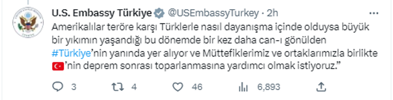 ABDden Türkiyeye destek mesajı