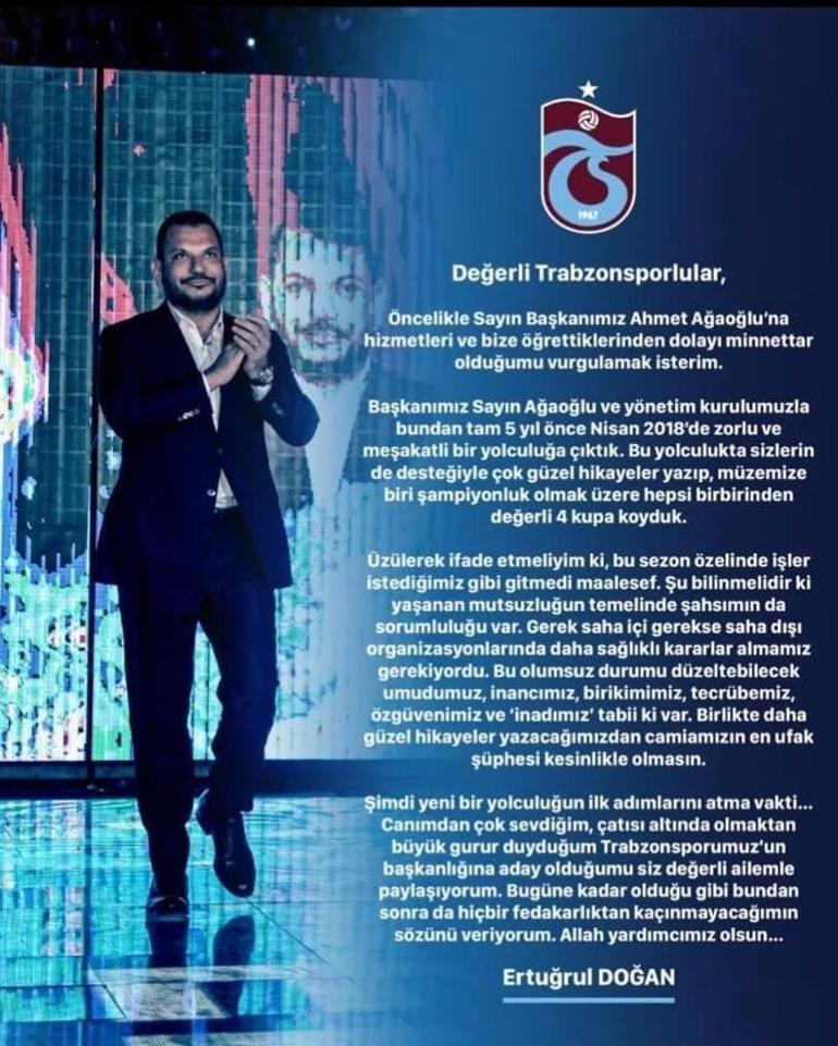 Ertuğrul Doğan Trabzonspor başkanlığına aday olduğunu açıkladı