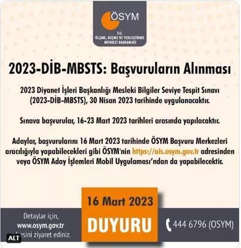 2023 DİB-MBSTS (Diyanet İşleri Başkanlığı Mesleki Bilgiler Seviye Tespit Sınavı) başvuru kılavuzu