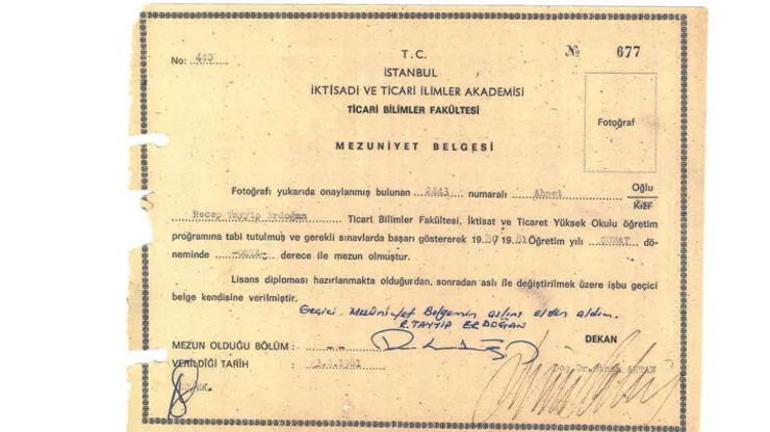 İşte Cumhurbaşkanı Erdoğanın mezuniyet belgeleri