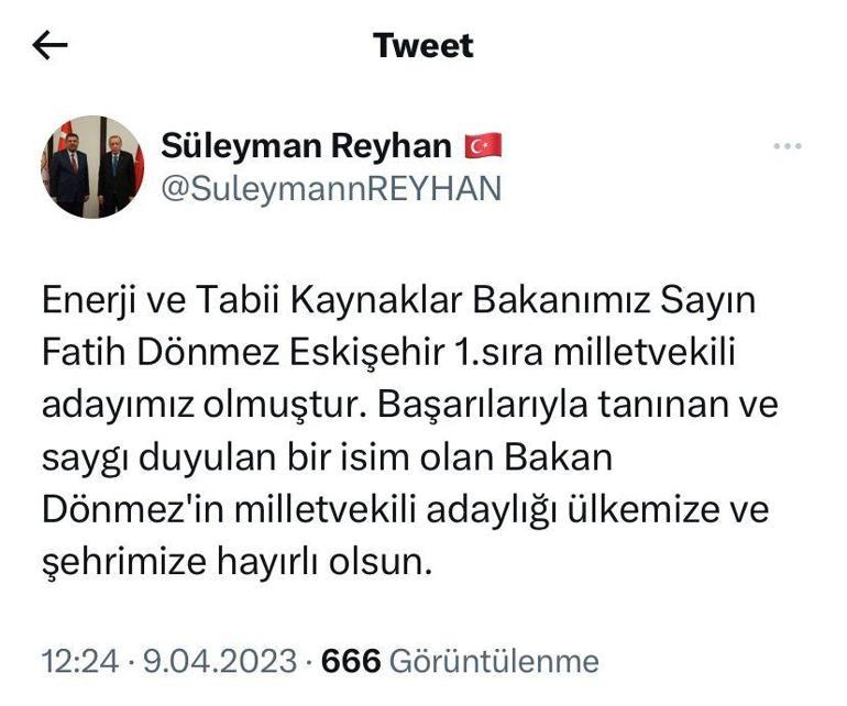 Bakan Dönmez, Eskişehirden milletvekili adayı gösterildi