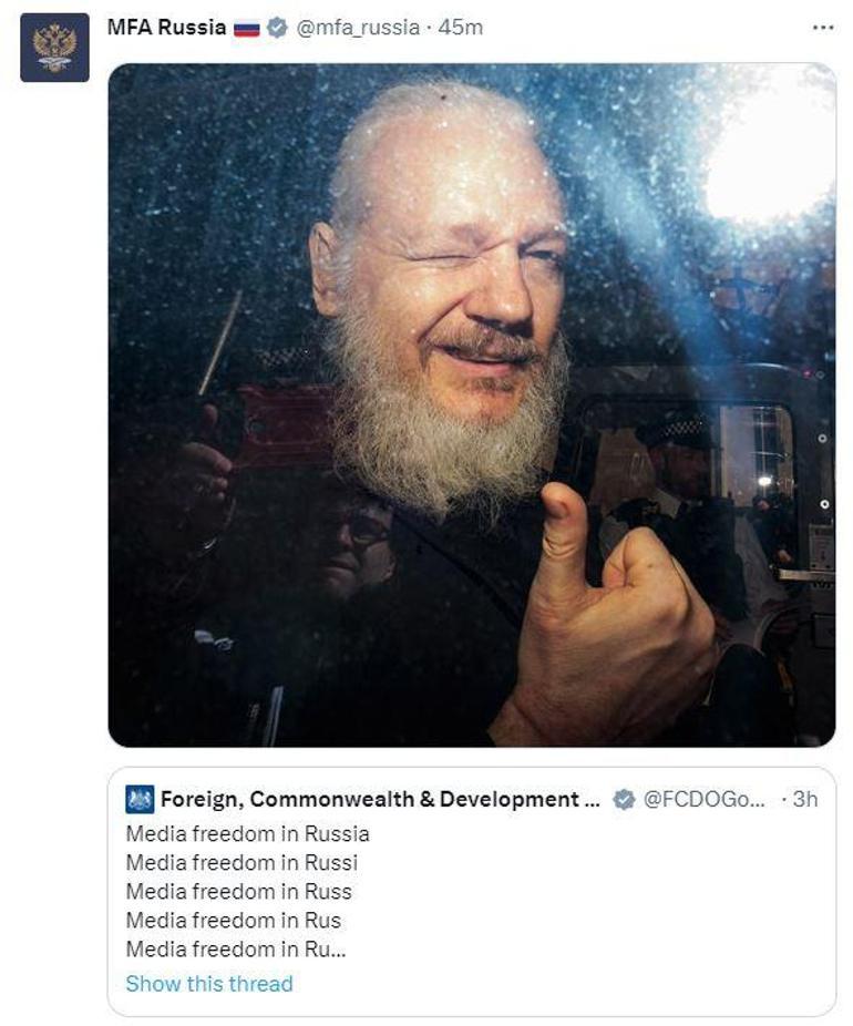 Rusyadan ‘Assange’ paylaşımı ile İngiltereye kinayeli yanıt