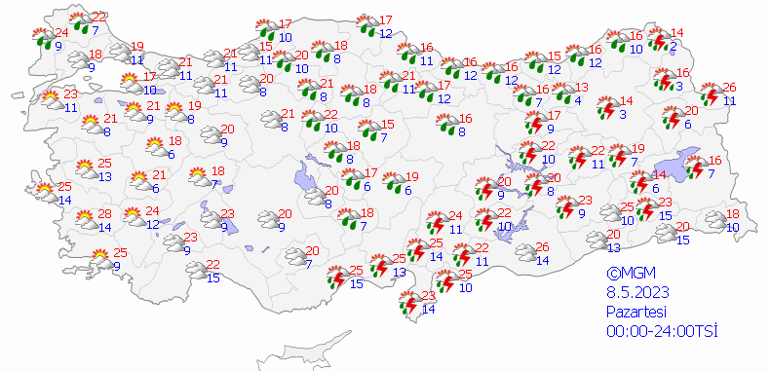 8 Mayıs hava durumu 2023: Kuvvetli yağış uyarısı Bugün hava nasıl olacak