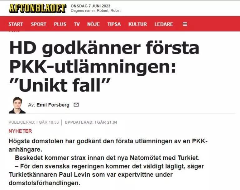 İsveç basını ‘bir ilk’ diye duyurdu: PKKlı teröristin Türkiyeye iadesine onay
