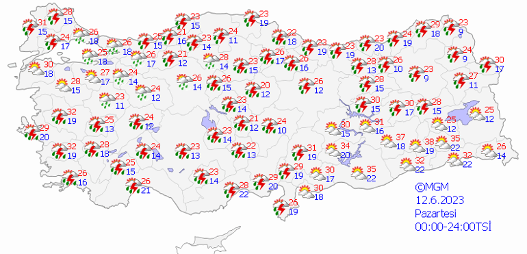 26 il için sarı kodlu uyarı Bugün hava nasıl olacak 12 Haziran hava durumu